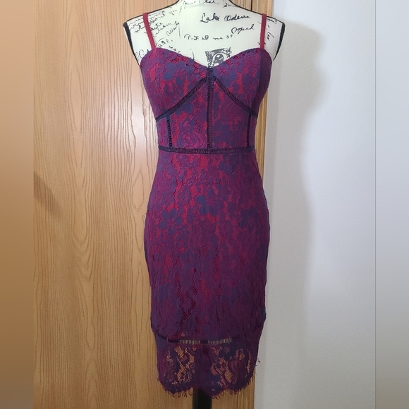 Guess Dresses & Skirts - Guess Wine/navy Lace Corset Top Slip bodycon Dress Club Formal Wedding Guest